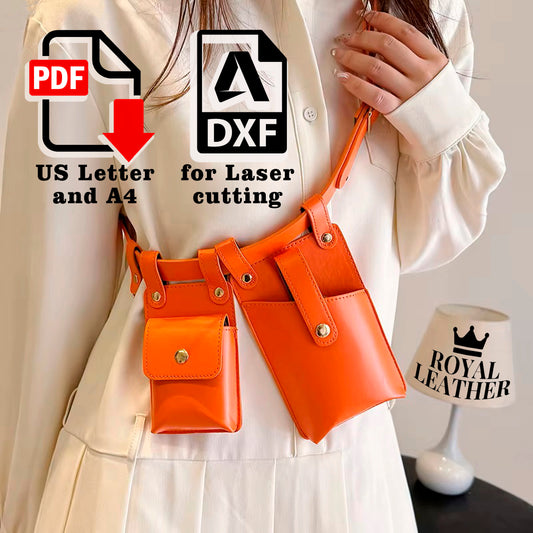 PDF and DXF Pattern Waist Belt Bag Pattern - Hip Bag Template - Leather Pattern - Pouch Belt Bag Pattern - Leather Patterns
