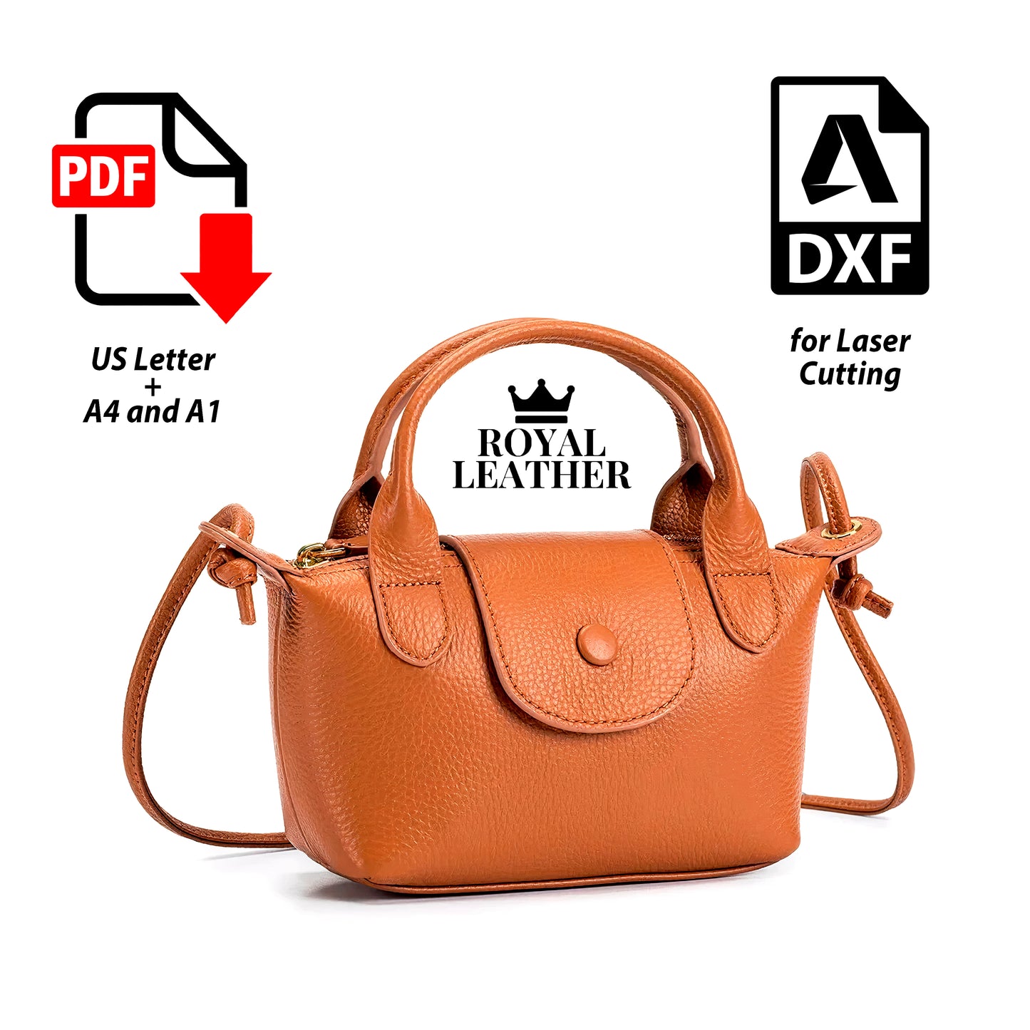 PDF and DXF Pattern Top Handle Crossbody Bag Template women bag Fashion leather bag Template