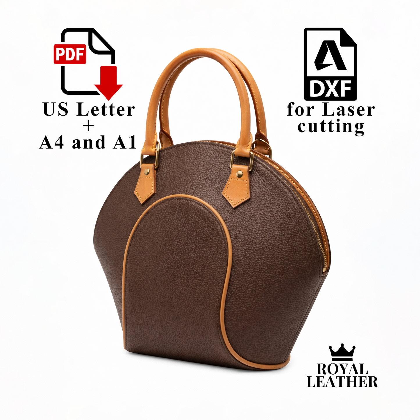 PDF & DXF Leather Tophandle Tote Bag Pattern | Laser Cut Template