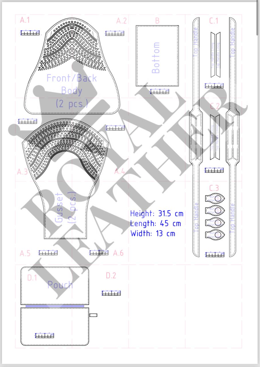 PDF Pattern Tote Perforated Bag Template with Pouch